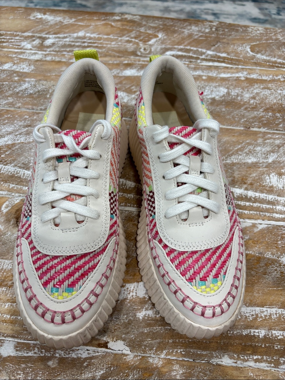 Dolce Vita Cream Woven Sneakers with Pink & Neon Yellow Accents - Picture 2 of 4